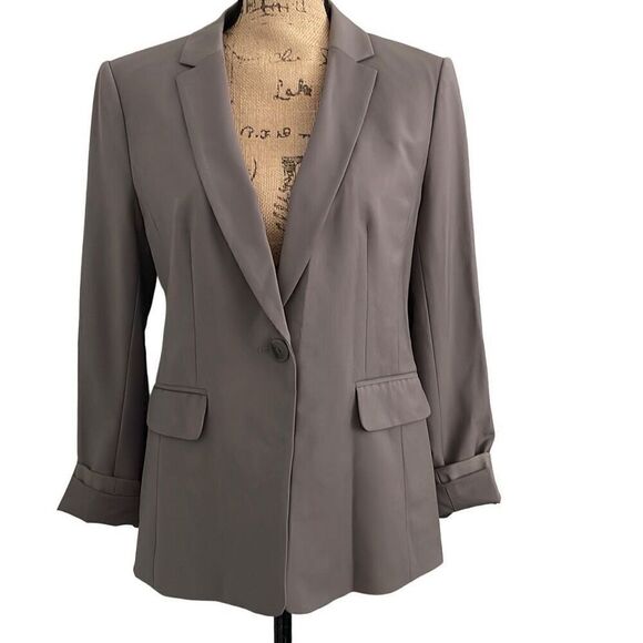 Ann Taylor Gray Taupe Wool Blend 1 Button Blazer - Size 10P - Picture 1 of 12